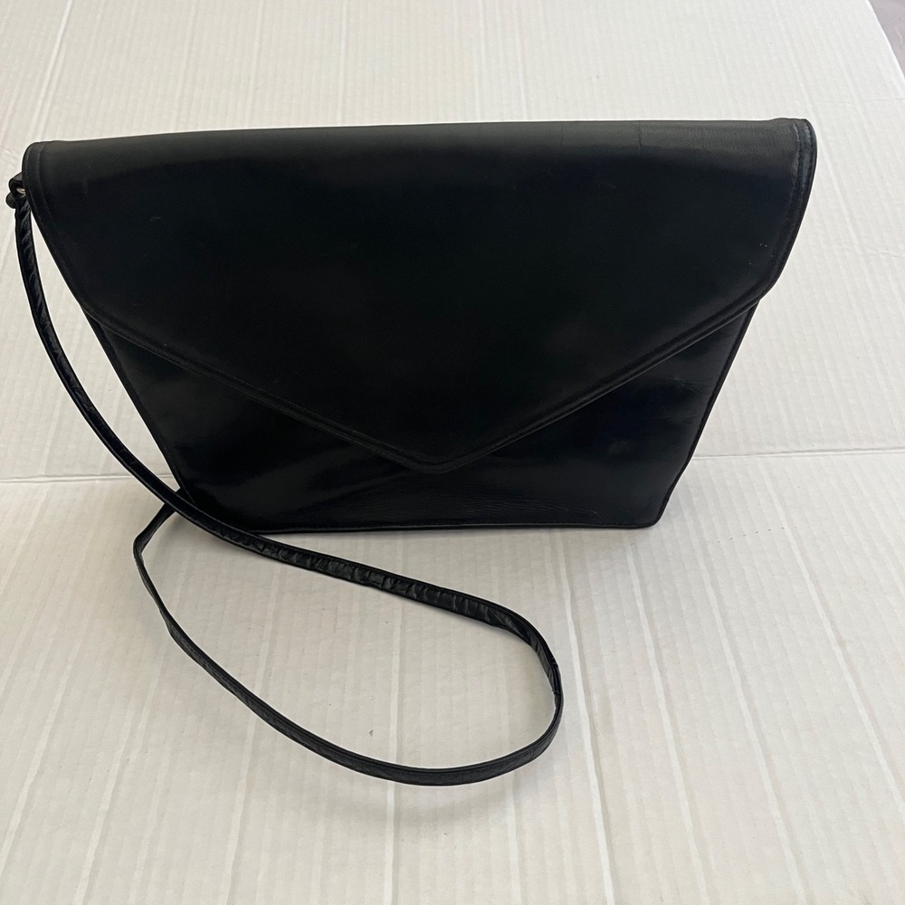 Vintage Frenchy of California Leather Envelope Purse Black Clutch Crossbody.